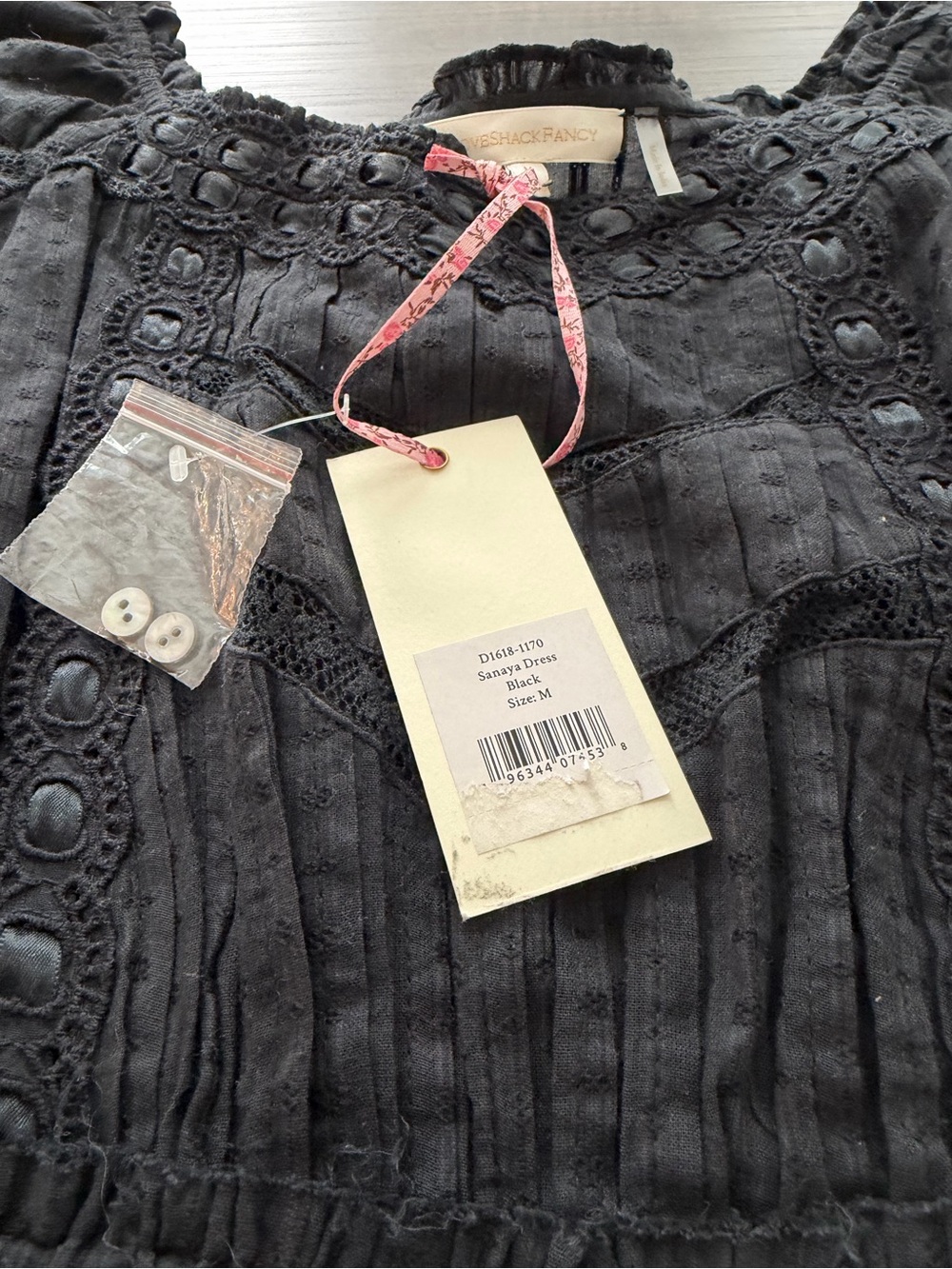 LoveShackFancy Sanaya Black Long-Sleeve Mini Dress - Picture 3 of 4